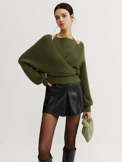 2'si 1 Arada Yarasa Kollu Askılı Örgü Üst