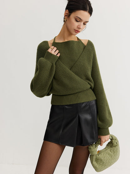 2'si 1 Arada Yarasa Kollu Askılı Örgü Üst