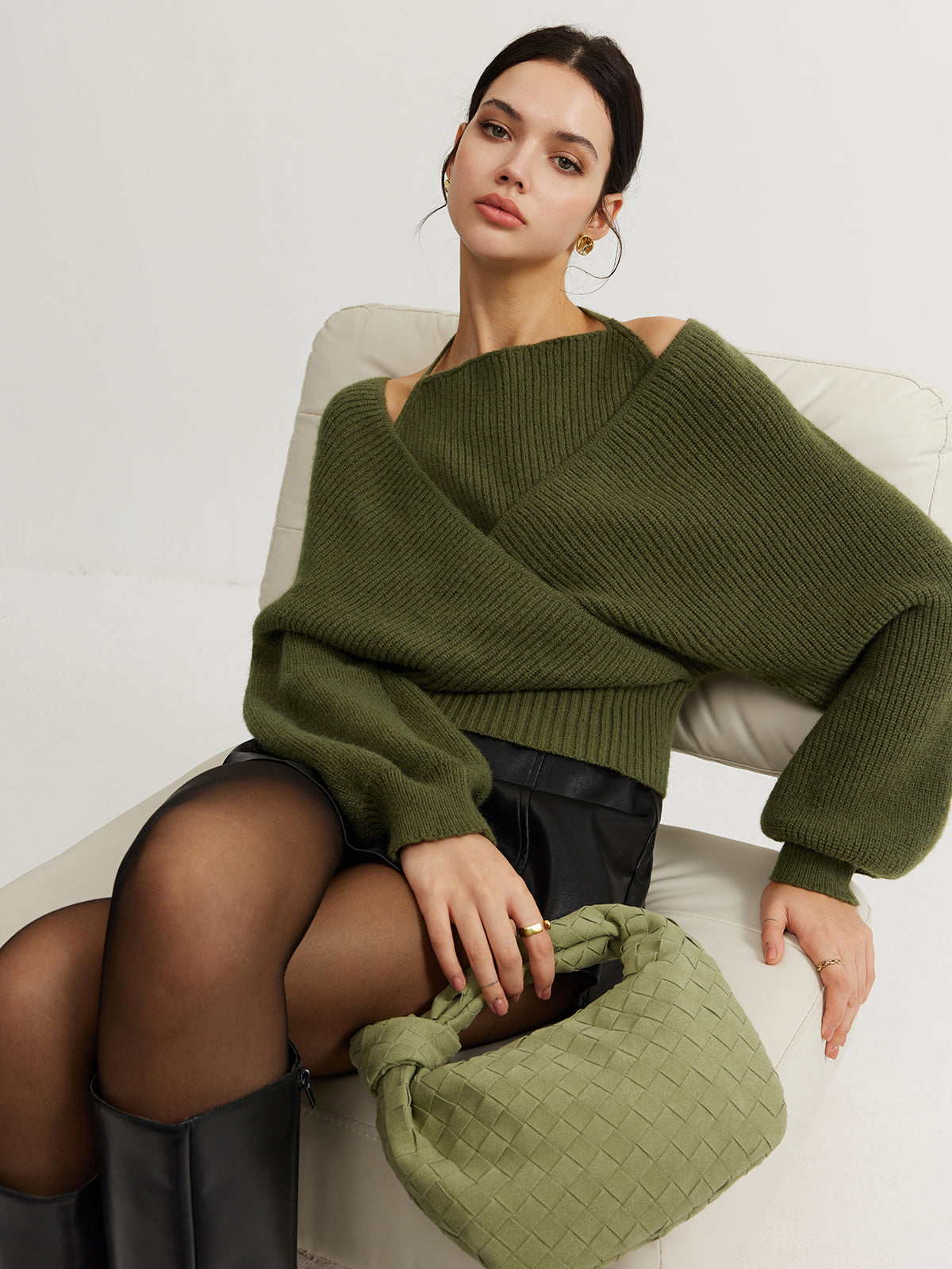 2'si 1 Arada Yarasa Kollu Askılı Örgü Üst