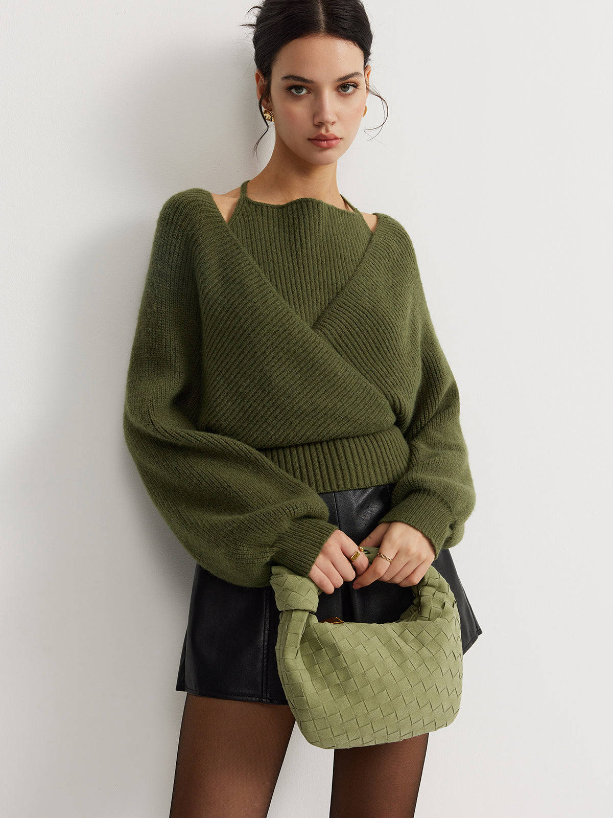 2'si 1 Arada Yarasa Kollu Askılı Örgü Üst