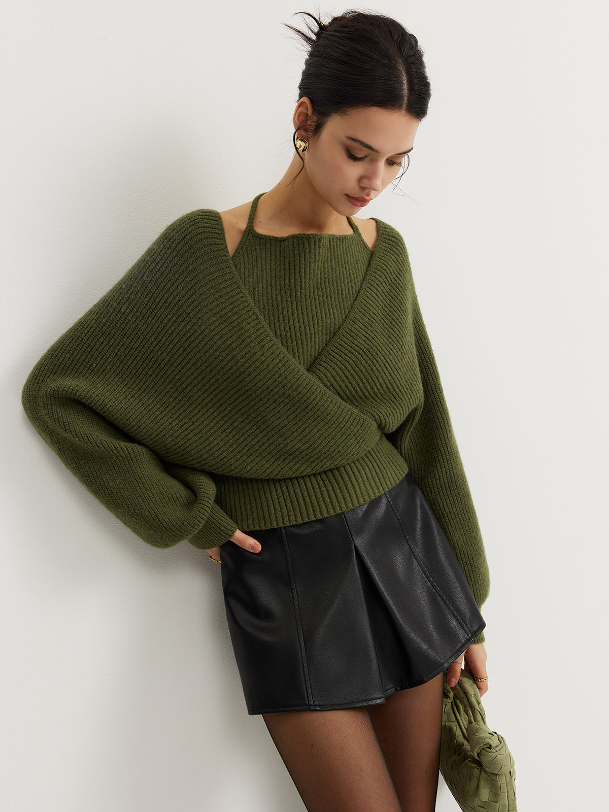 2'si 1 Arada Yarasa Kollu Askılı Örgü Üst