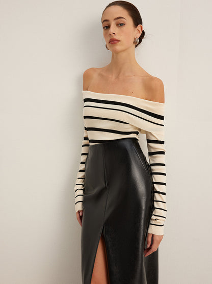 Omuz Açık Çizgili İnce Kazak