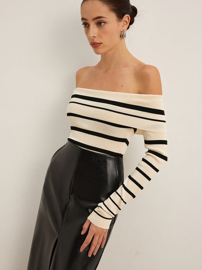 Omuz Açık Çizgili İnce Kazak