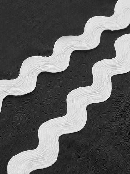 Zig Zag Kenarlı Askılı Midi Elbise