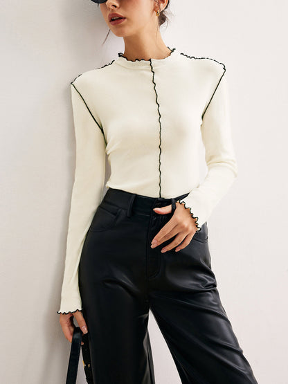 Yarı Şeffaf Kontrast Marul Kenarlı Tişört