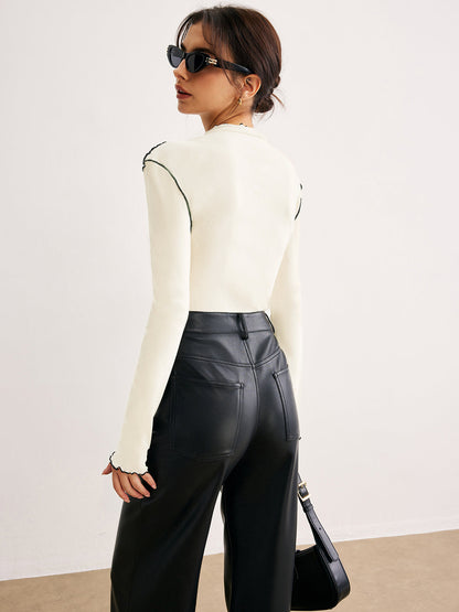 Yarı Şeffaf Kontrast Marul Kenarlı Tişört