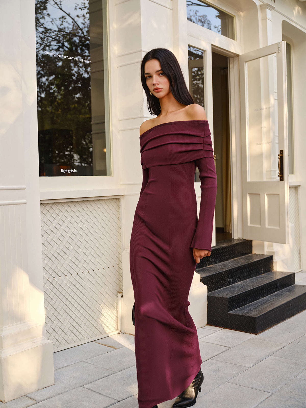 Omuzları Açık Kazak Dar Elbise