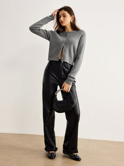 Yapay Elmas Yakalı Göğüslü Hırka