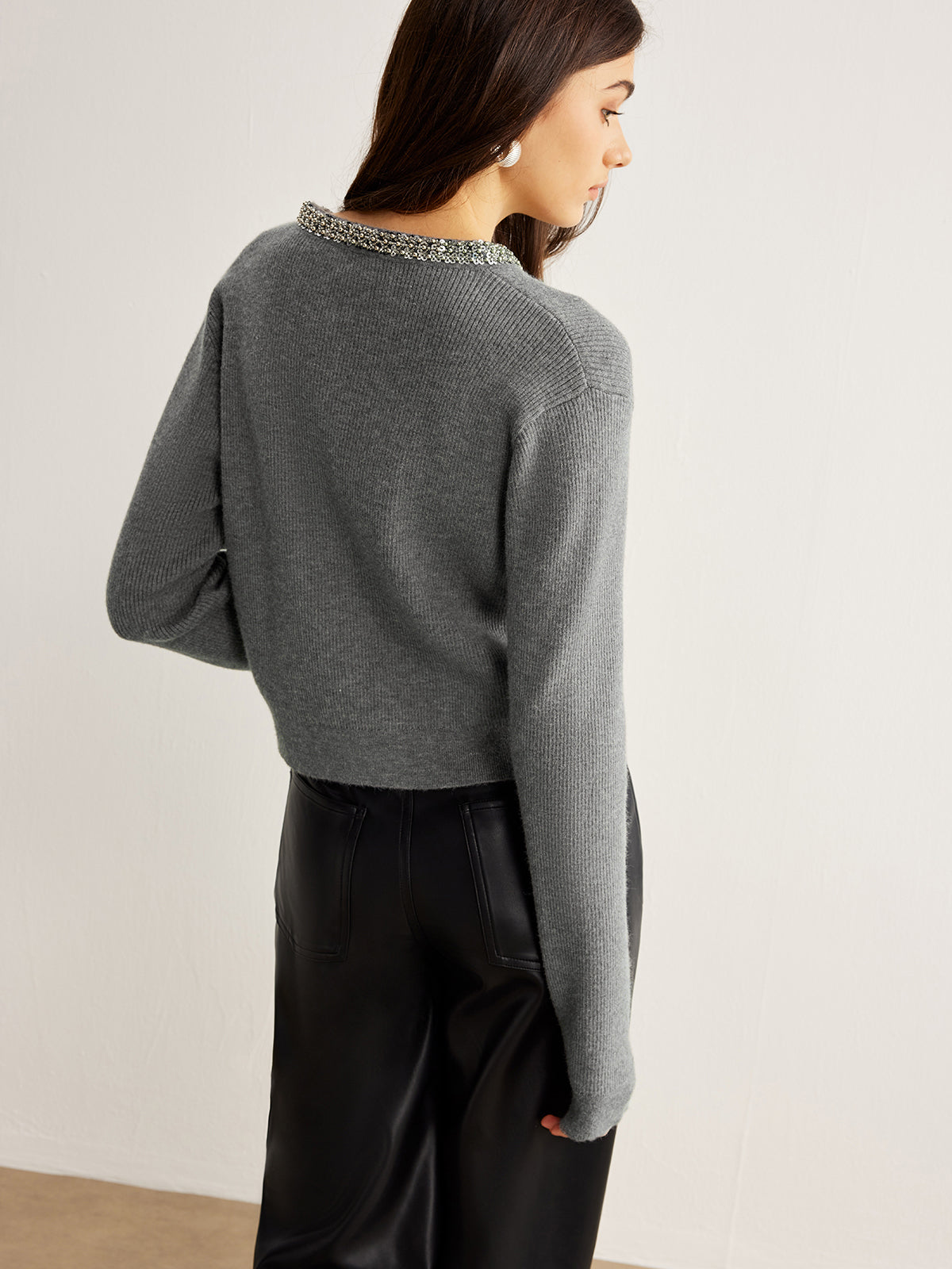 Yapay Elmas Yakalı Göğüslü Hırka