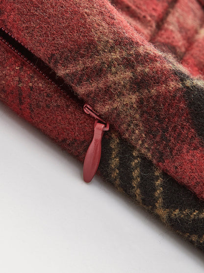 Orta Bel Yan Fermuarlı Ekose Etek