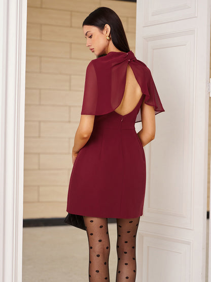 Huni Yaka Sırtı Açık Fermuarlı Elbise