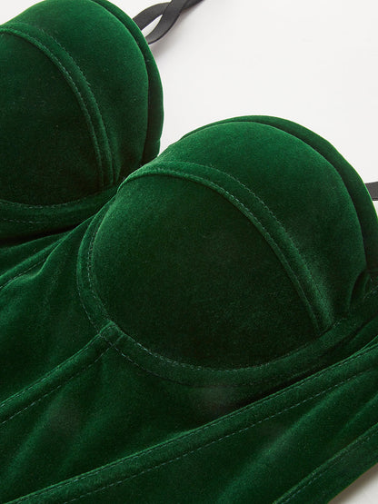 Kadife Şeritli Fermuarlı Korse