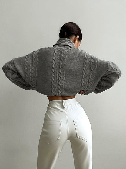 Kablo Örgülü Balıkçı Yaka Büyük Boy Kazak