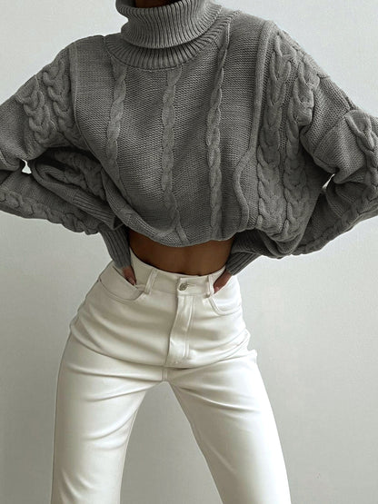 Kablo Örgülü Balıkçı Yaka Büyük Boy Kazak