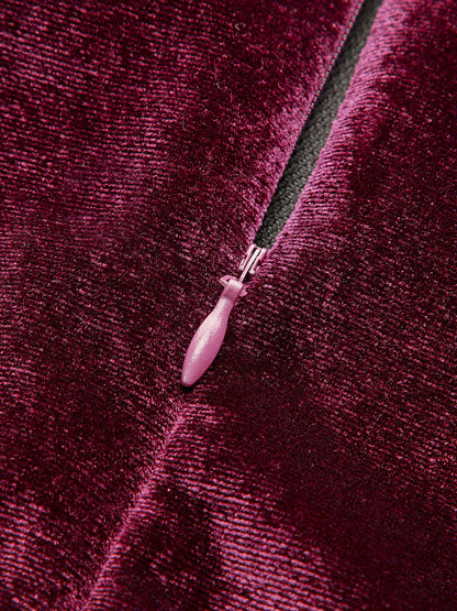 Kadife Fermuarlı İnce Askılı Elbise