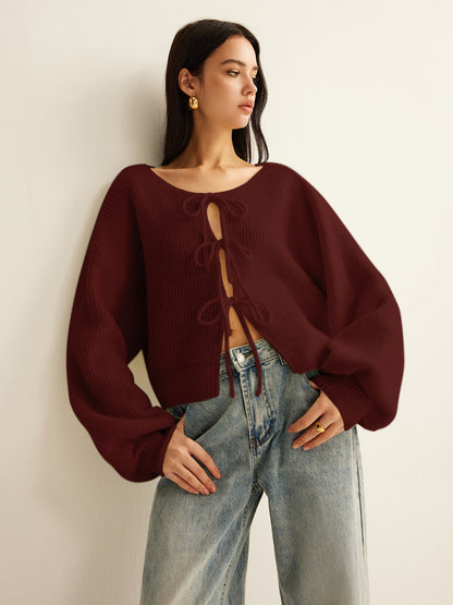 Yün Karışımlı Önden Bağlamalı Hırka