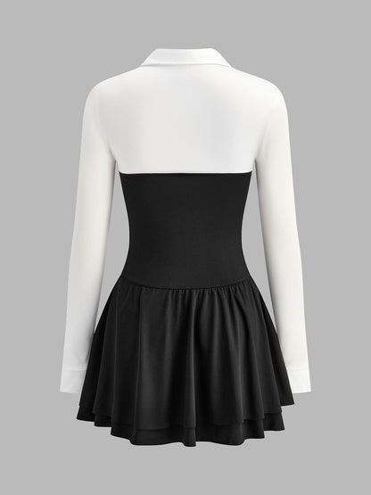 Renk Bloklu Pileli Panel Polo Elbise