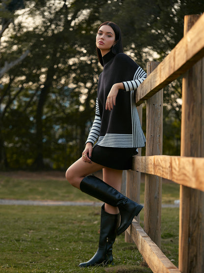 İki Renkli İnce Çizgili Örgü Üst