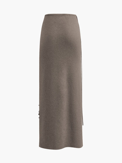 Yün Karışımlı Pileli Payetli Kazak Etek