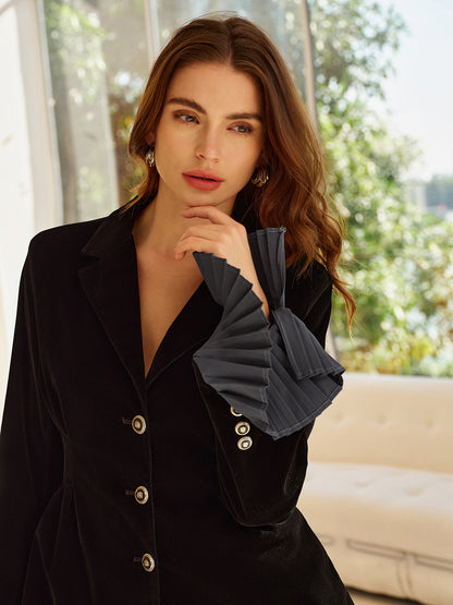 Pileli Volanlı Manşetli Kadife Etek Takımı