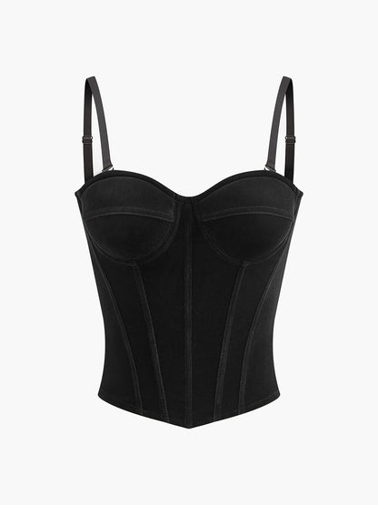 Kadife Şeritli Fermuarlı Korse