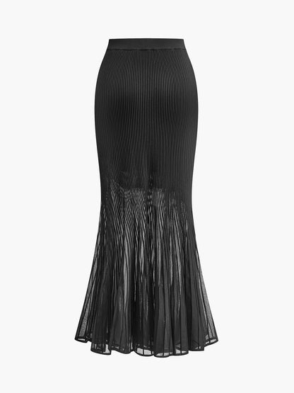 Örme Pileli Yarı Şeffaf Uzun Etek