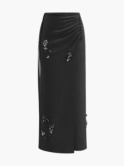 Yün Karışımlı Pileli Payetli Kazak Etek