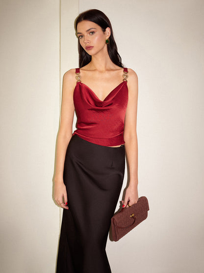 Kapüşonlu Yaka Metal Detaylı Saten Atlet