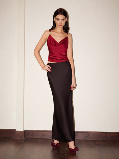 Kapüşonlu Yaka Metal Detaylı Saten Atlet