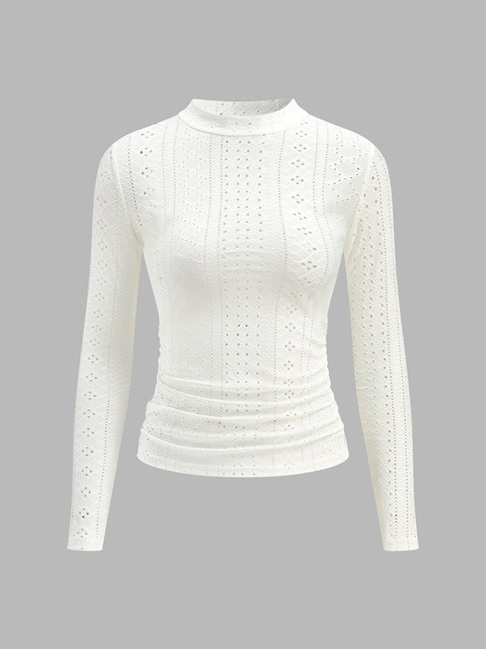 Yarı Şeffaf Dik Yaka Yan Pileli Dar Üst