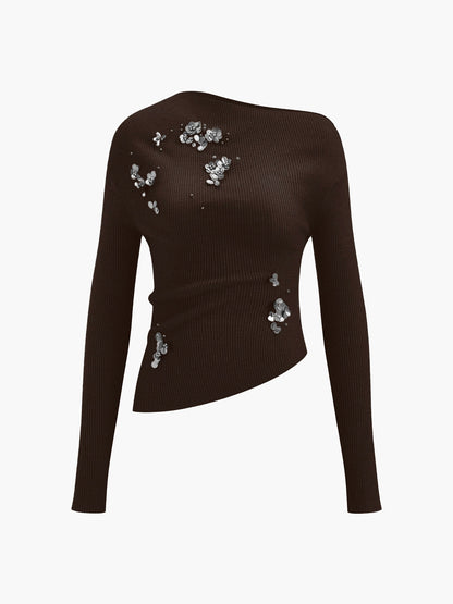 Yün Karışımlı Asimetrik Pullu Örgü Üst