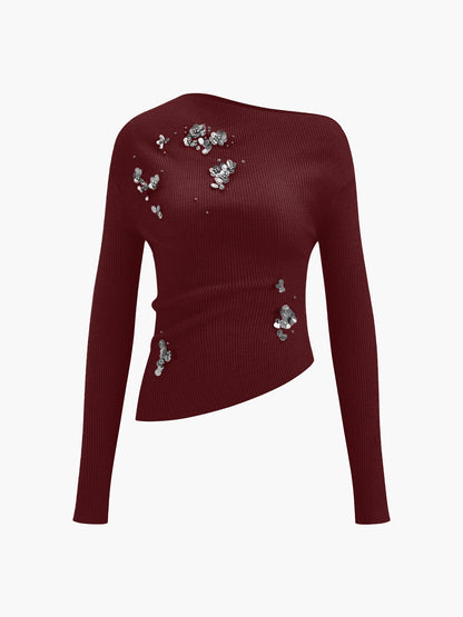 Yün Karışımlı Asimetrik Pullu Örgü Üst