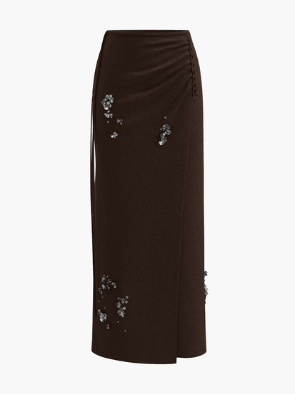 Yün Karışımlı Pileli Payetli Kazak Etek