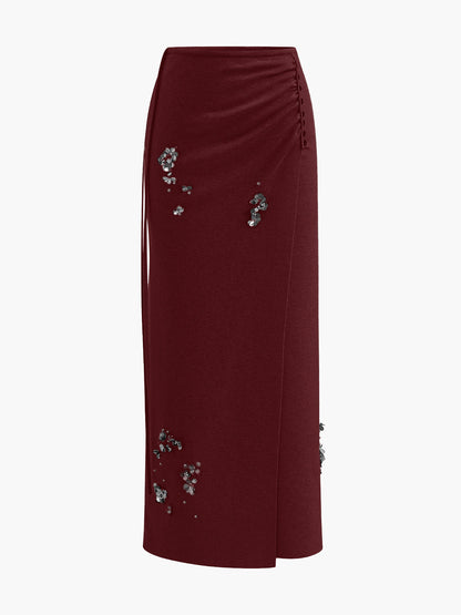 Yün Karışımlı Pileli Payetli Kazak Etek