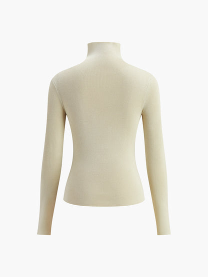 İki Renkli Çift Taraflı Uzun Kollu Örgü Üst