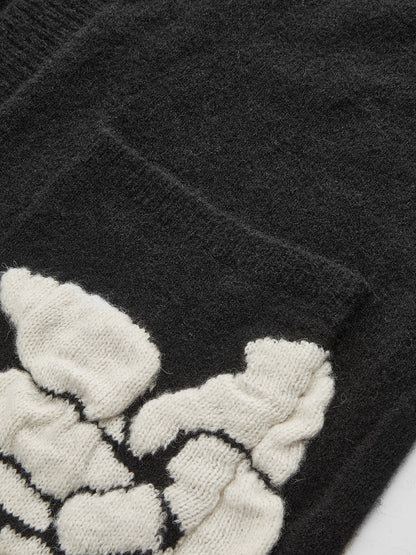 Yün Karışımlı Örgü Çiçekli Hırka