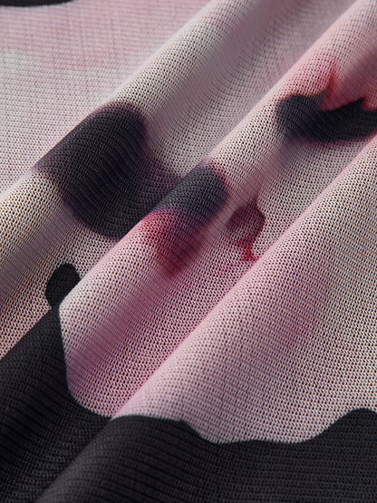 Asimetrik Yakalı Çiçekli File Elbise