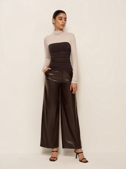 2'si 1 Arada Balıkçı Yaka Renk Bloklu Jersey Üst