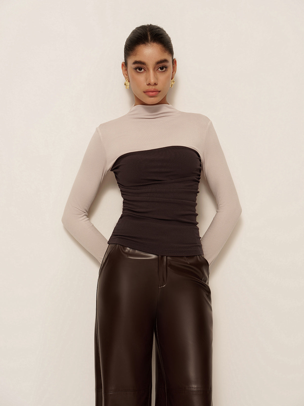 2'si 1 Arada Balıkçı Yaka Renk Bloklu Jersey Üst