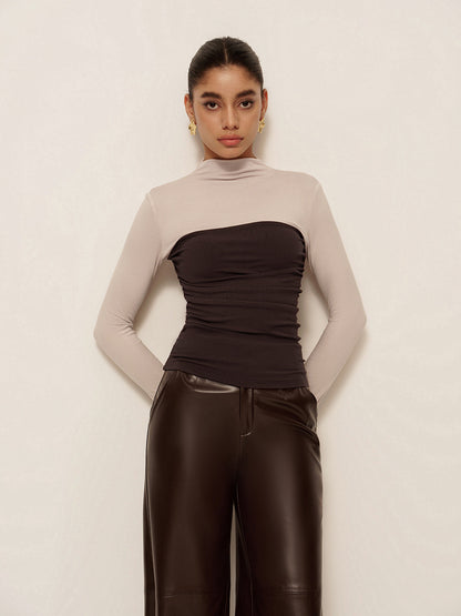 2'si 1 Arada Balıkçı Yaka Renk Bloklu Jersey Üst