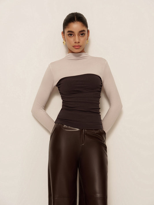 2'si 1 Arada Balıkçı Yaka Renk Bloklu Jersey Üst