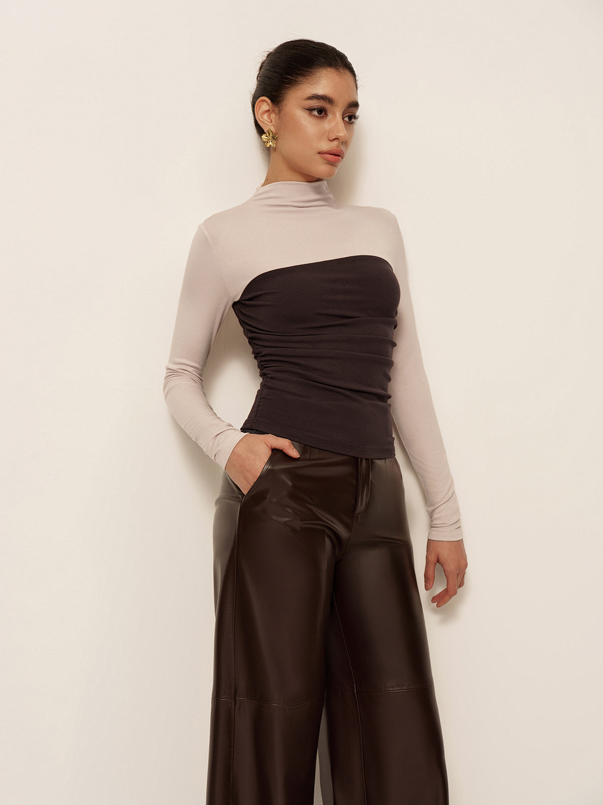 2'si 1 Arada Balıkçı Yaka Renk Bloklu Jersey Üst