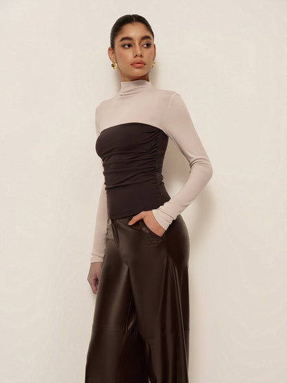 2'si 1 Arada Balıkçı Yaka Renk Bloklu Jersey Üst