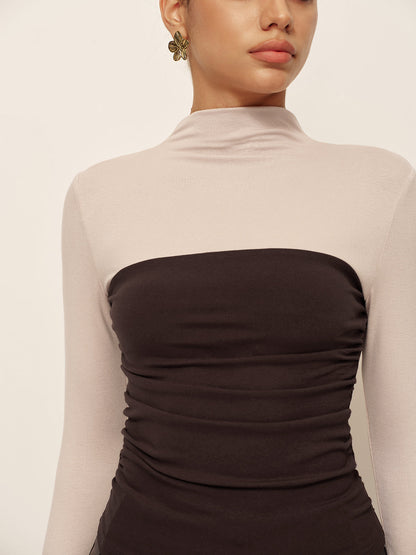 2'si 1 Arada Balıkçı Yaka Renk Bloklu Jersey Üst