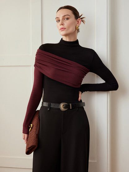 Renk Bloklu Pileli Jersey Slim Üst