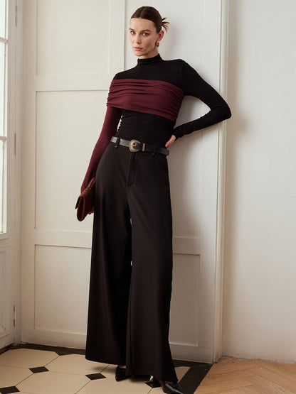 Renk Bloklu Pileli Jersey Slim Üst