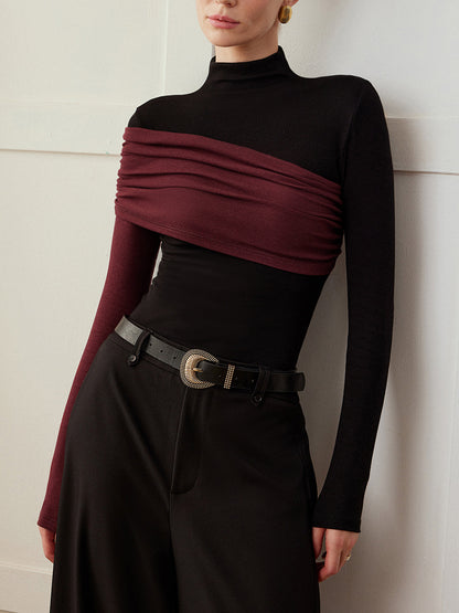 Renk Bloklu Pileli Jersey Slim Üst