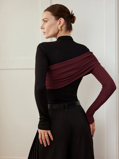 Renk Bloklu Pileli Jersey Slim Üst