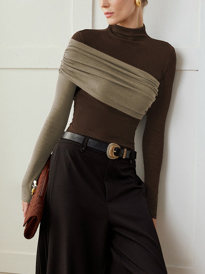 Renk Bloklu Pileli Jersey Slim Üst