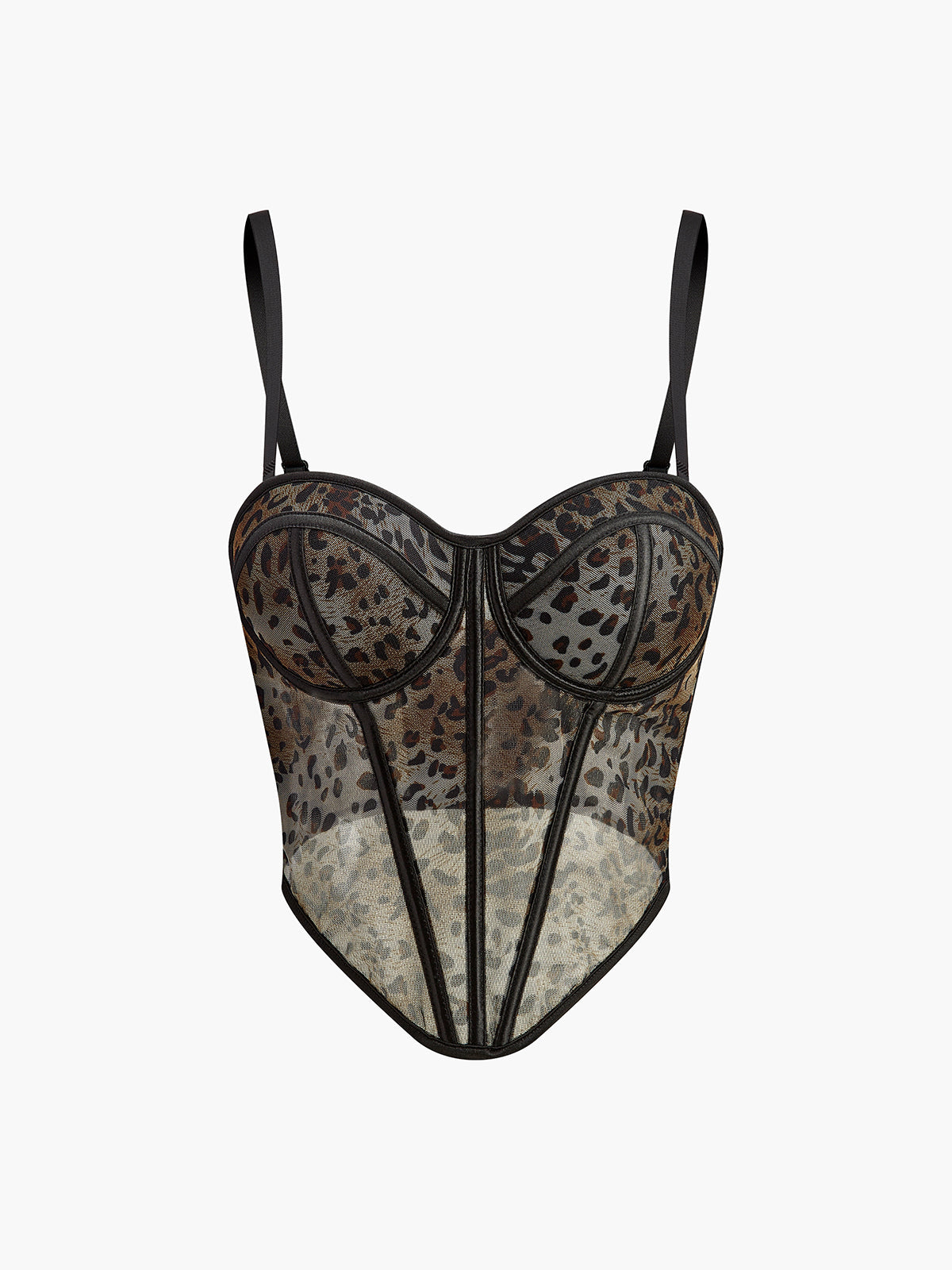 Yarı Şeffaf Leopar Desenli Spagetti Askılı Korse